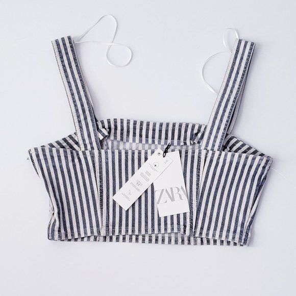 ZARA Denim Striped Crop Top - Picture 4 of 8